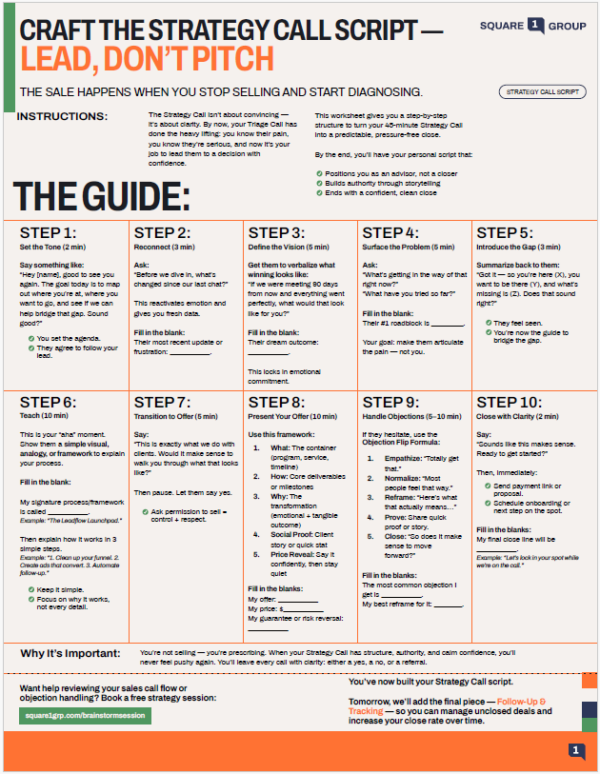 Craft the Strategy Call Script - Square 1 Group