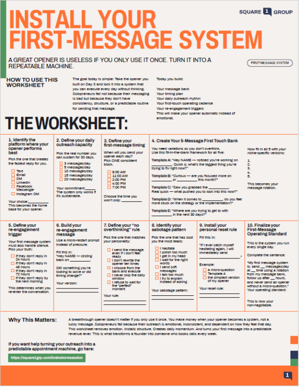 Install Your First-Message System - Square 1 Group